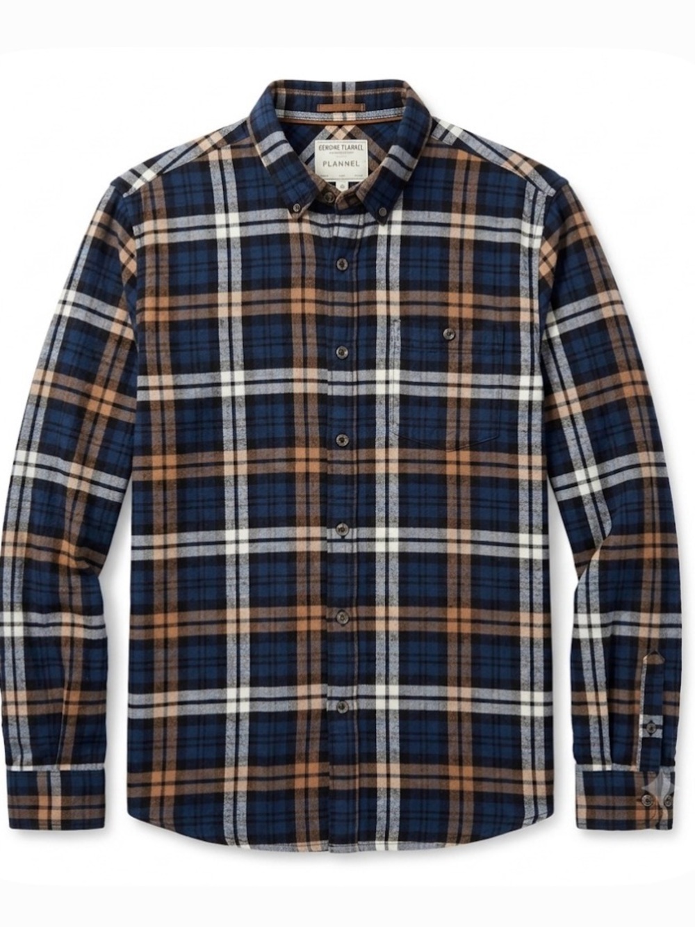 DENIM & FLOWER Plaid Button Down Flannel Shirt, Men’s Size XL, Blue Brown